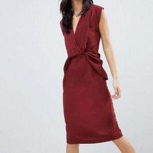 Burgundy drape pencil dress